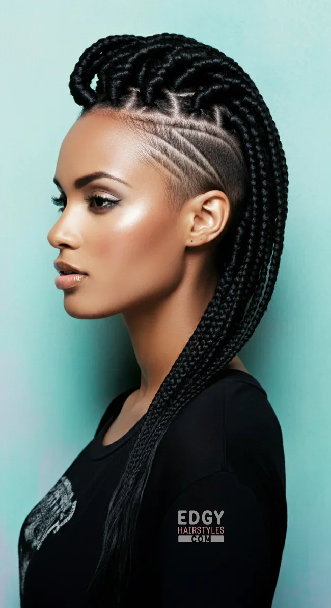 2. Braided Mohawk with Shaved Sides | Explore Long Hair With Shaved Sides Hairstyles
