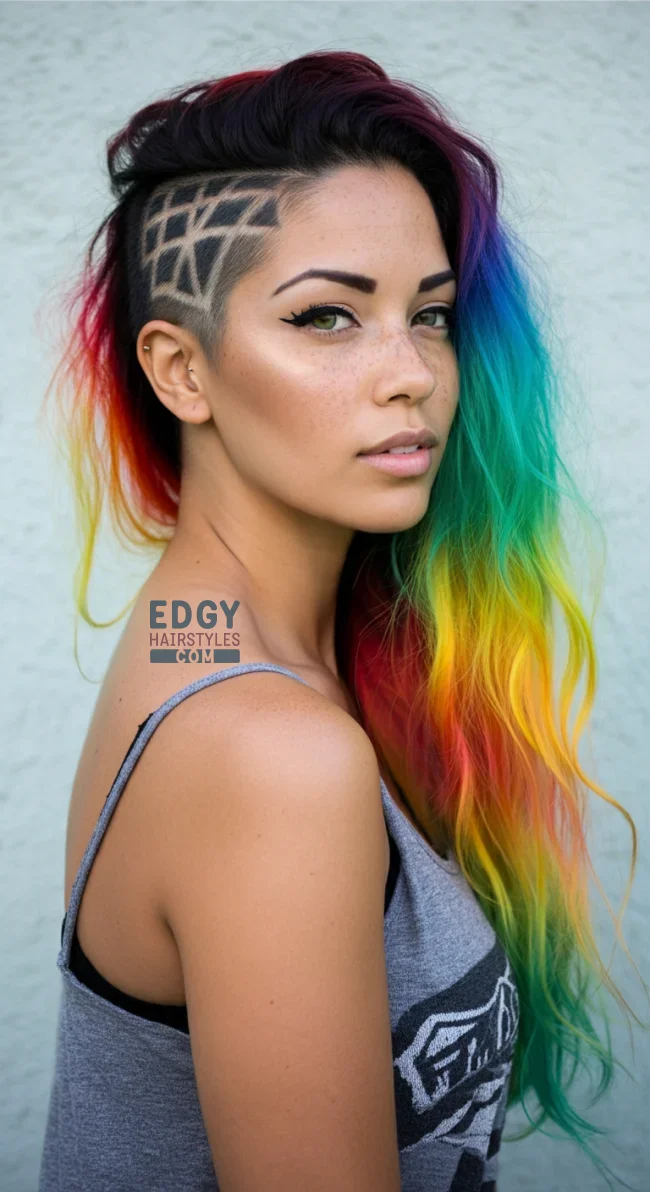6. Colorful Ombre with Shaved Patterns | Explore Long Hair With Shaved Sides Hairstyles