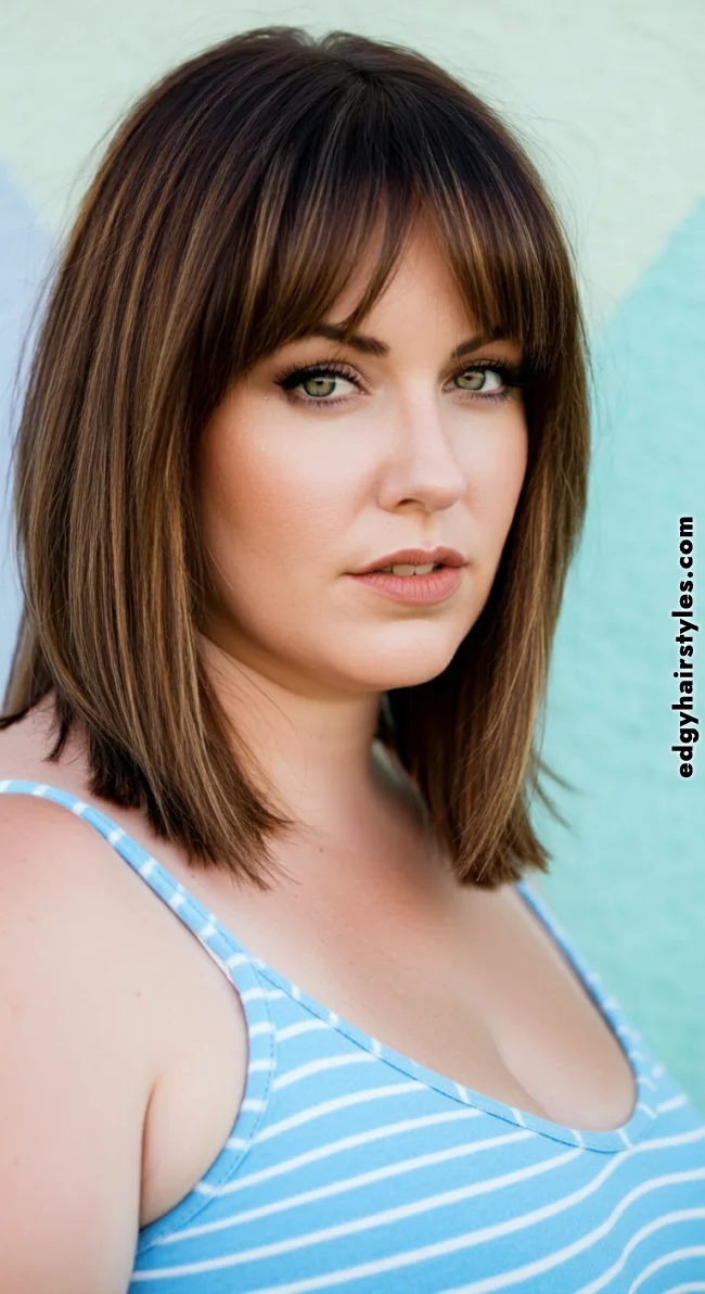 2. Shoulder-Length Bob with Curtain Bangs | Flattering Haircuts For Chubby Faces And Thick Hair