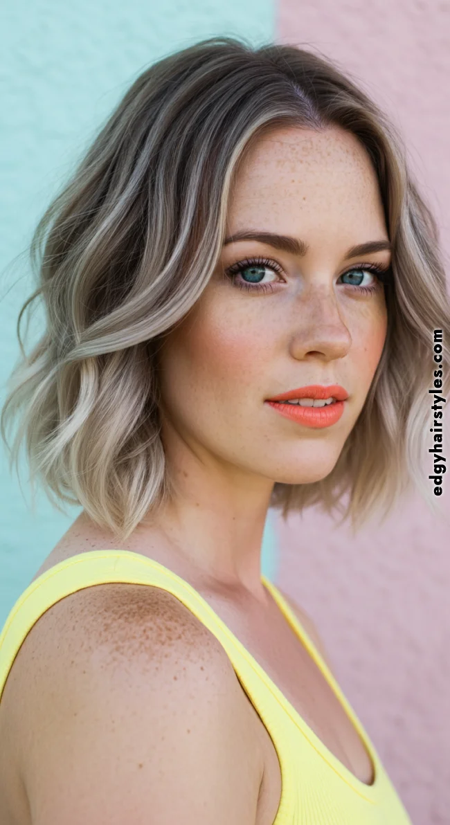 3. Textured Lob with Waves | Flattering Haircuts For Chubby Faces And Thick Hair