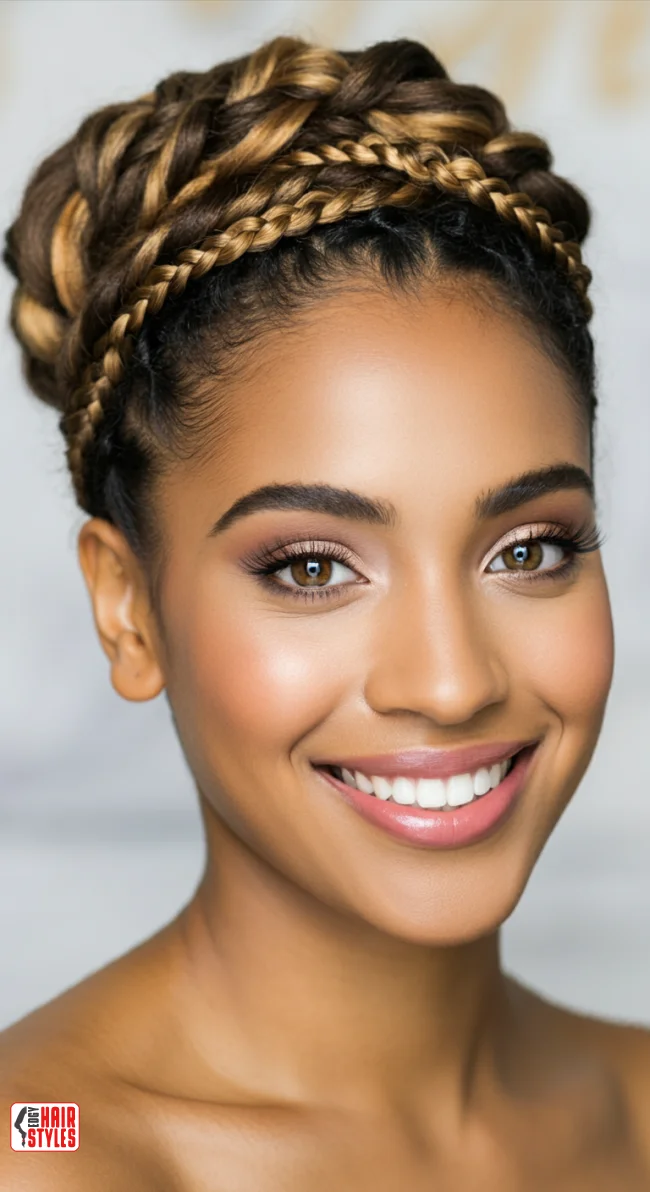8. Honey Highlights on Braided Crown Updo | Trendy Hairstyles With Highlights To Illuminate Your Look