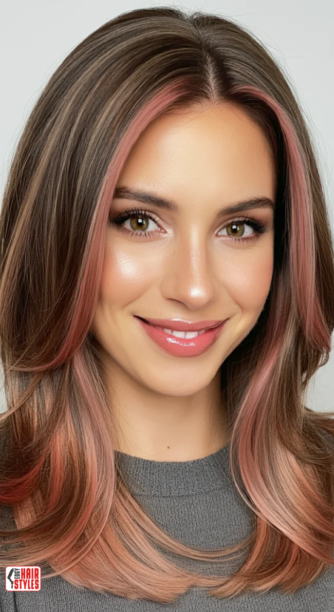 6. Subtle Rose Gold Highlights on Long Layers | Trendy Hairstyles With Highlights To Illuminate Your Look