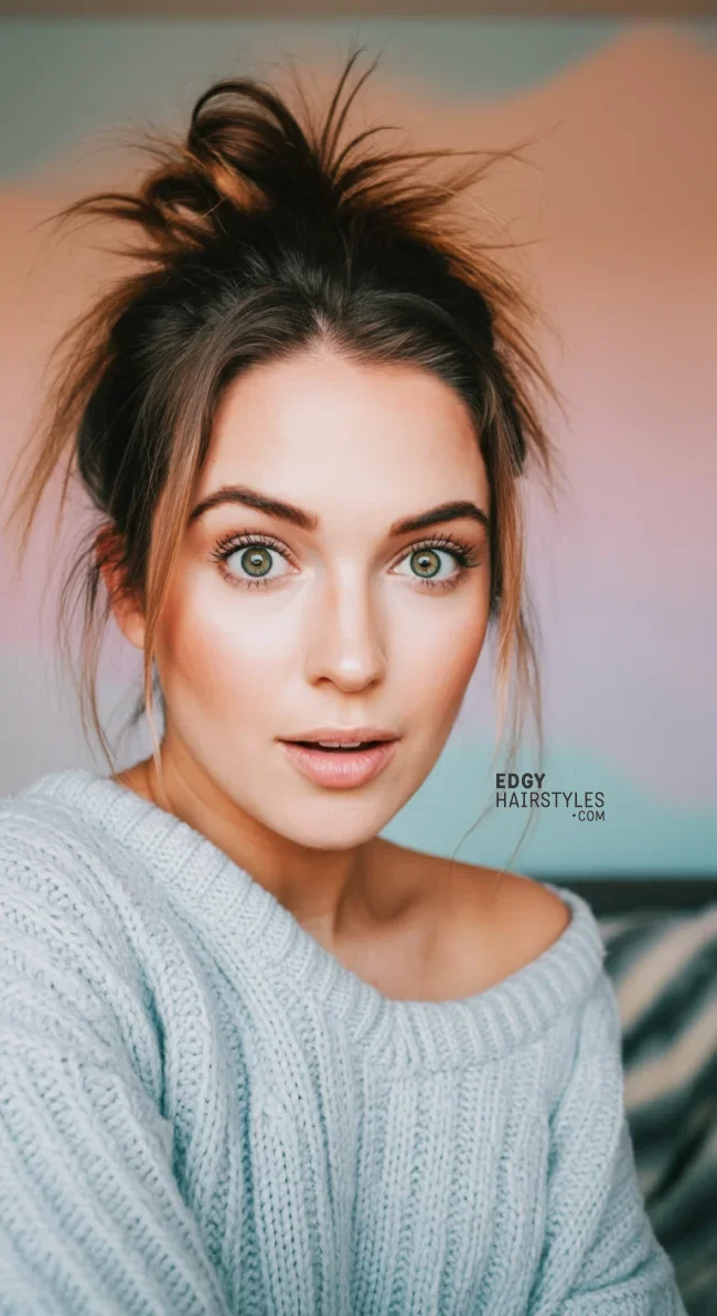 10. Messy Top Knot | 10 Unique Winter Hairstyles – Best Winter Trends