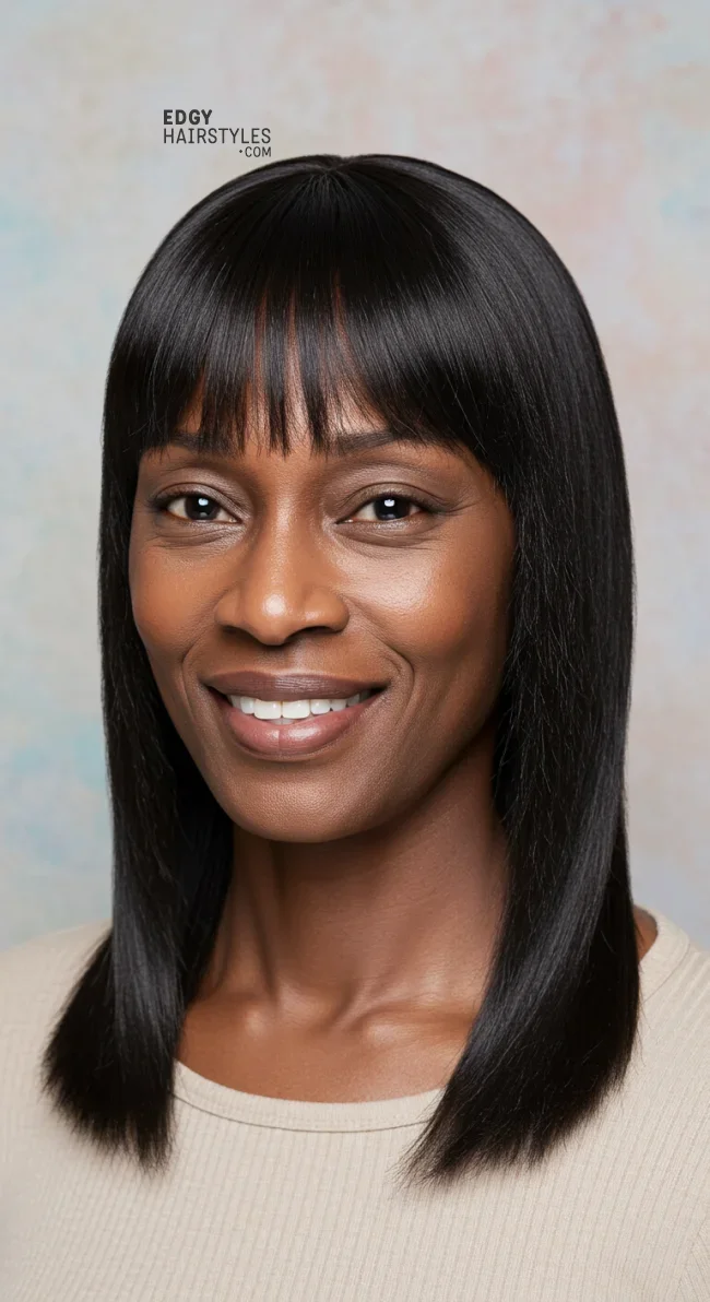 3. Blunt Bangs with a Sleek Lob | 10 Chic Hairstyles With Bangs For Women Over 50