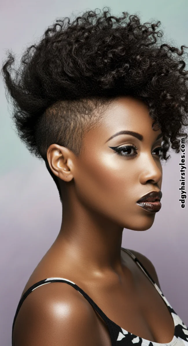 9. Mohawk with Natural Curls | Short Natural Haircuts For Black Women With Round Faces