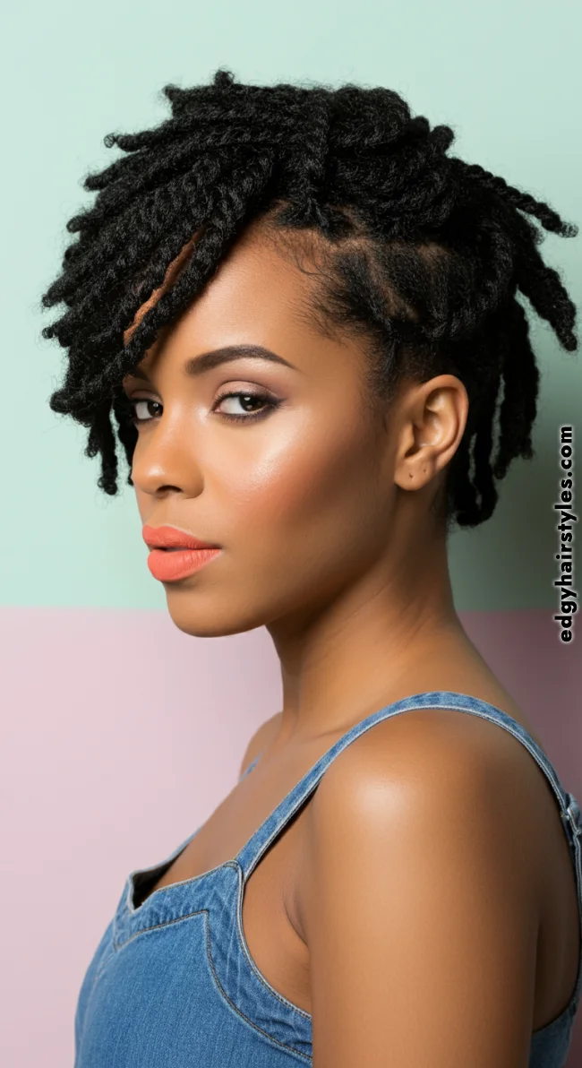 7. Flat Twists with Short Sides | Short Natural Haircuts For Black Women With Round Faces