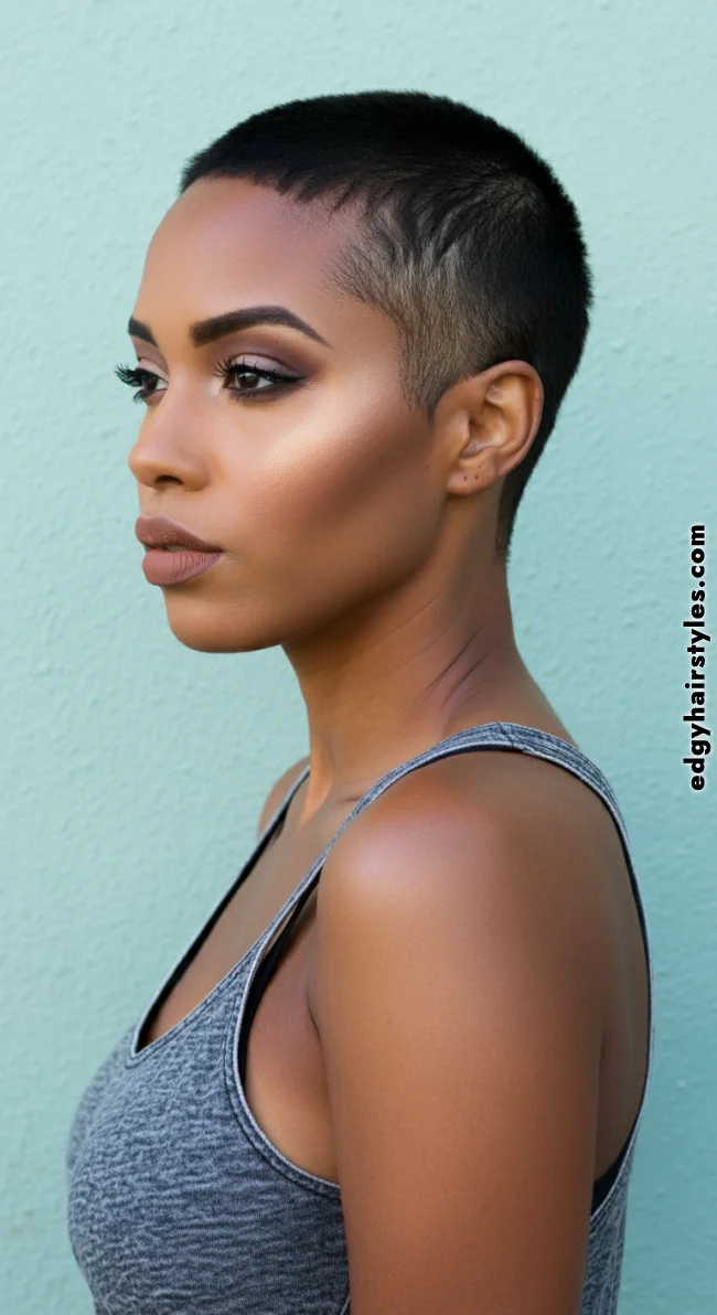 8. Buzz Cut with Defined Edges | Short Natural Haircuts For Black Women With Round Faces