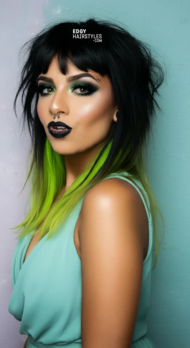 8. Shaggy Layered Hair with Dyed Tips | 8 Most Popular Goth Hairstyles For Girls