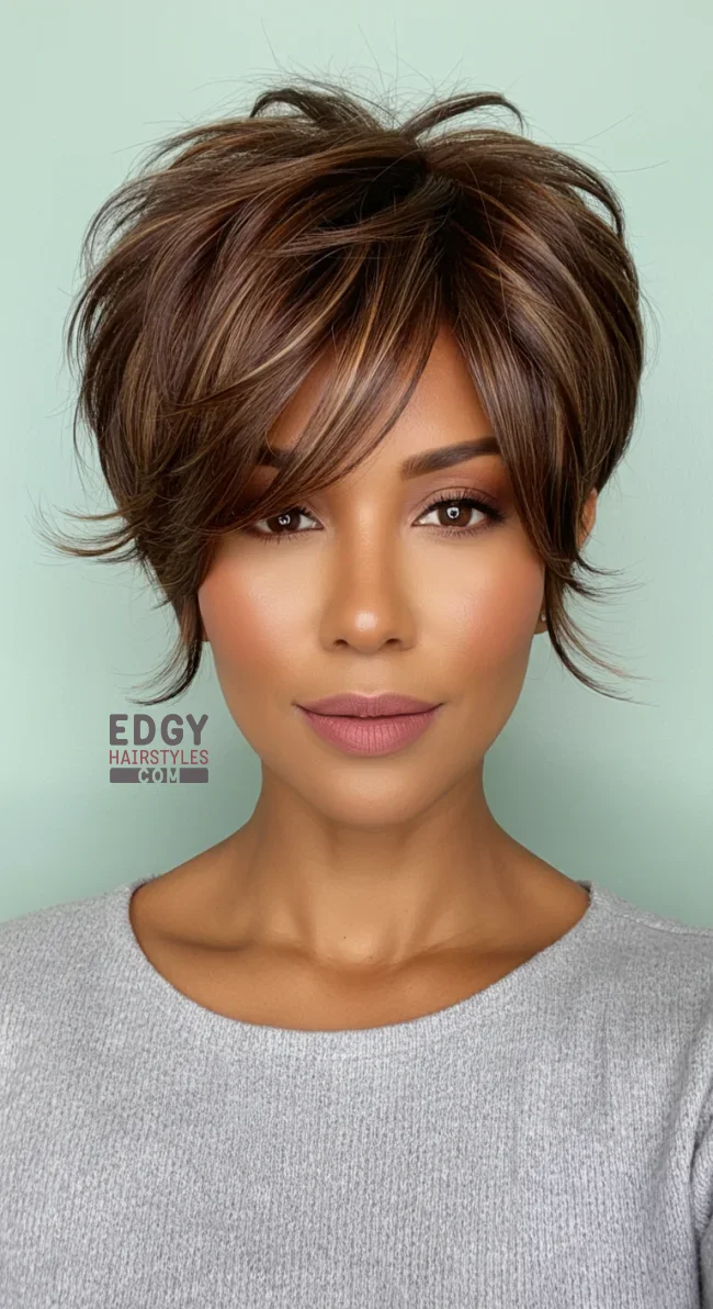 3. Textured Pixie with Highlights | 10 Long Pixie Hairstyles For Round Faces