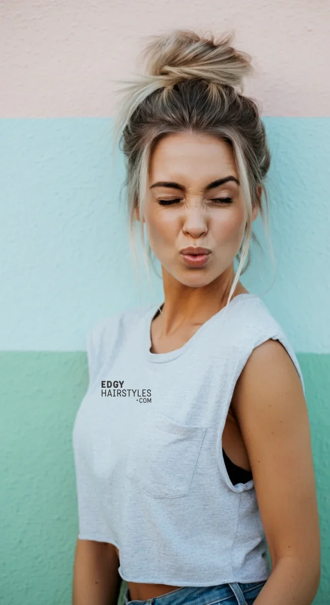 5. Messy Top Knot | Hot Looks With Ash Blonde Hair And Styling Tips