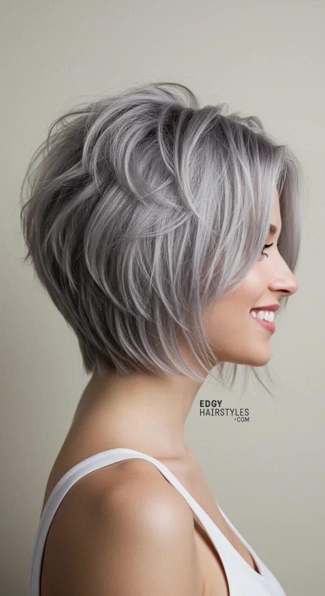 4. Tousled Ash Grey Inverted Bob | Messy Inverted Bob Ideas That Ooze Tremendous Rizz