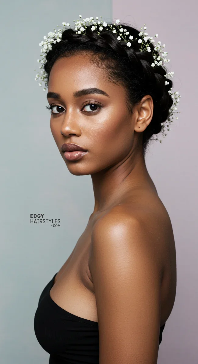 6. Halo Braid with Accessories | 10 Halo Braid Ideas For An Ethereal Protective Hairstyle