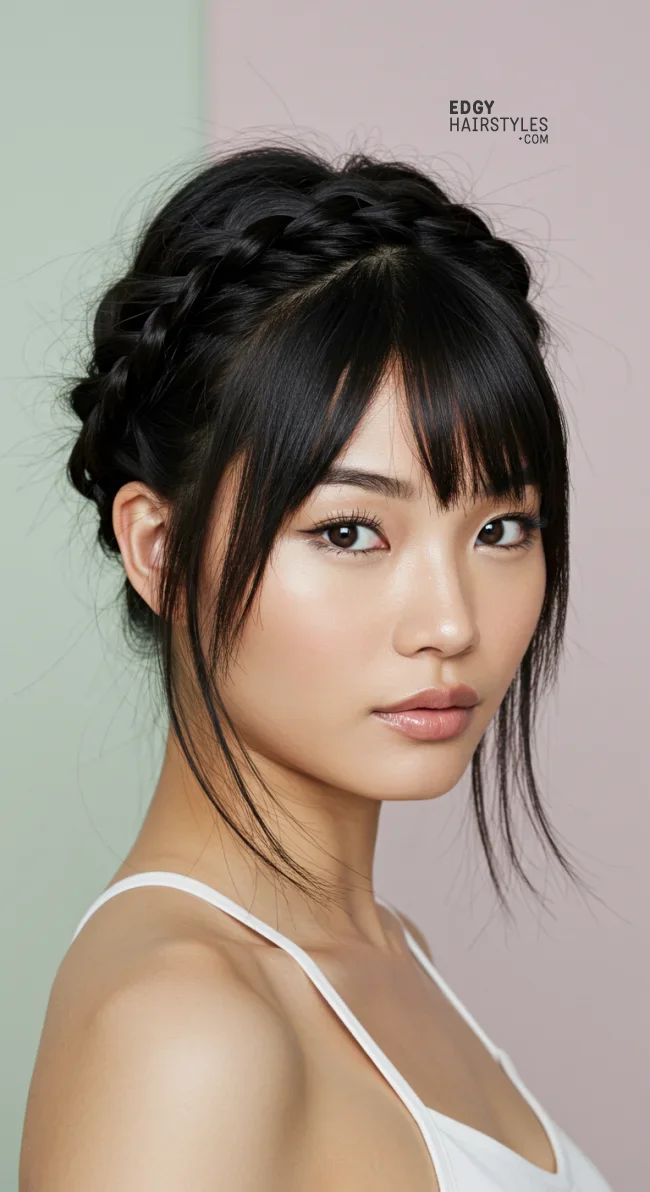 9. Halo Braid with Bangs | 10 Halo Braid Ideas For An Ethereal Protective Hairstyle