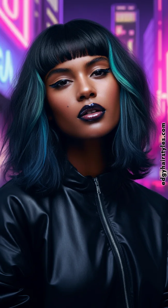 5. Electric Blue Highlights on Black Hair | Chunky Highlights: Elevate Your Style With Trendy Colors