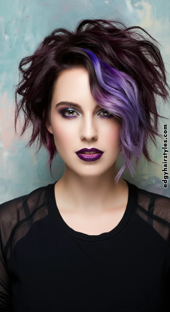 7. Plum and Lavender Highlights on an Asymmetrical Cut | Chunky Highlights: Elevate Your Style With Trendy Colors