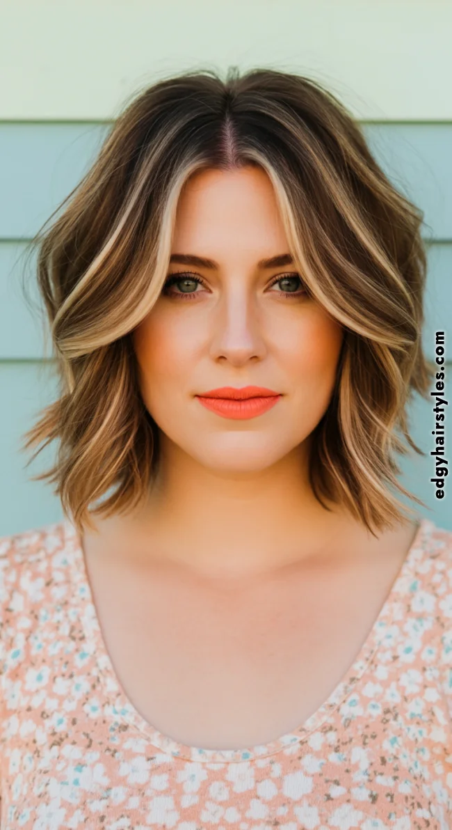 8. Golden Honey Highlights on Shoulder-Length Layers | Chunky Highlights: Elevate Your Style With Trendy Colors