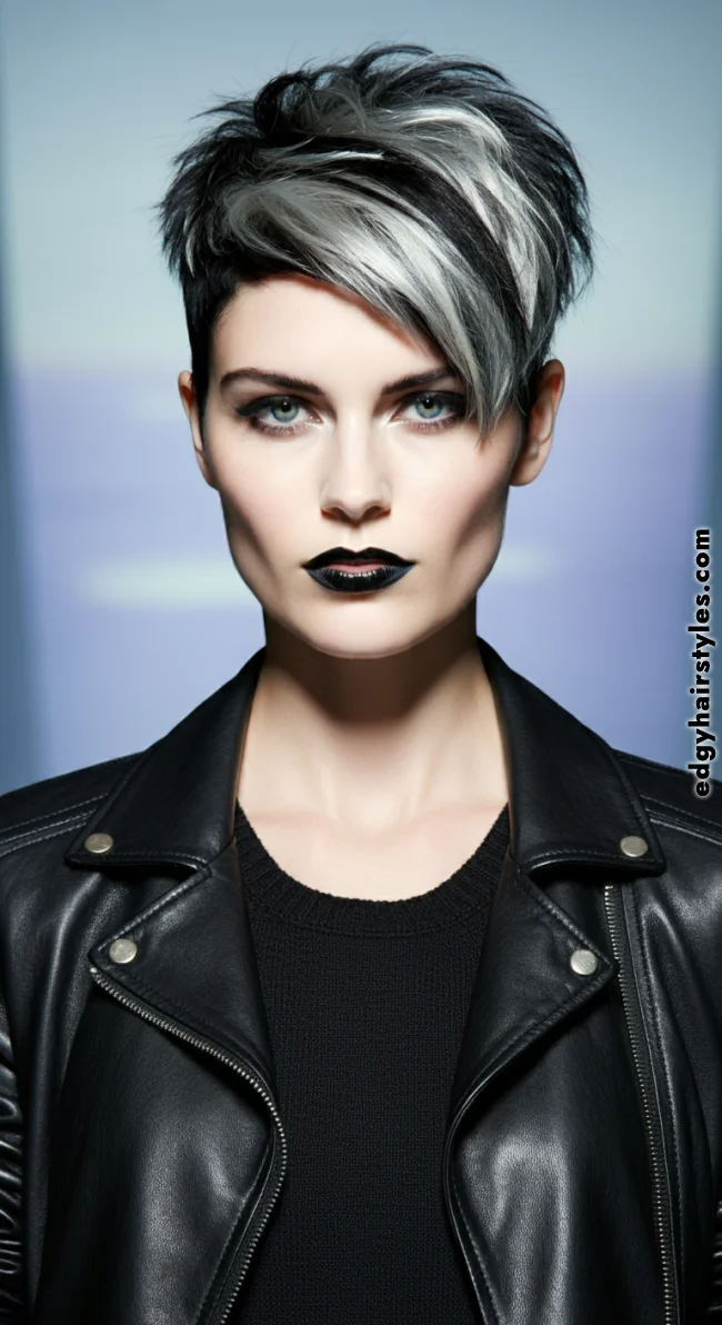 9. Silver and Charcoal Highlights on a Pixie Cut | Chunky Highlights: Elevate Your Style With Trendy Colors