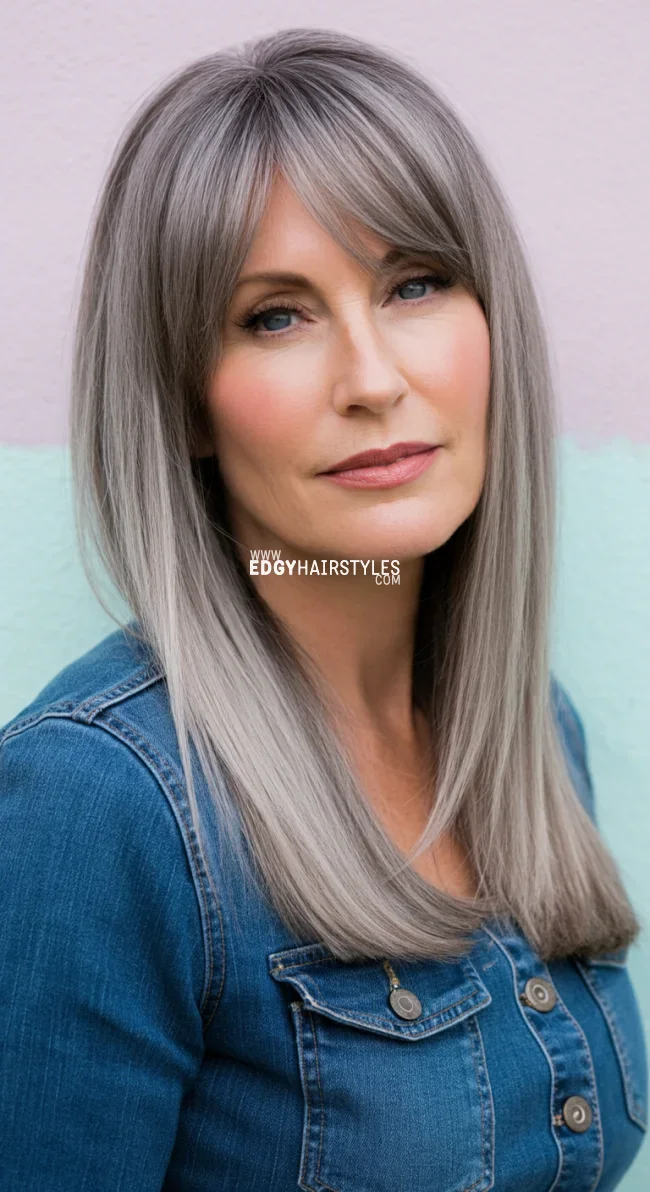 10. Long Layers with Curtain Bangs | 10 Best Haircuts For Women Over 60