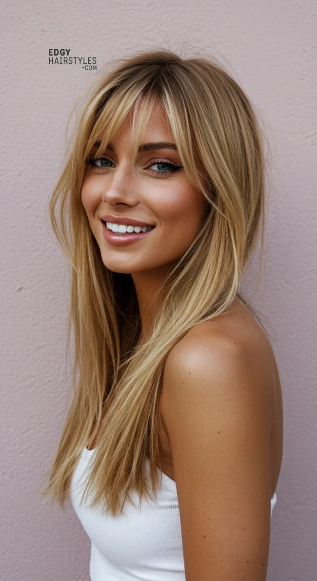 3. Long Hair with Wispy Bangs | 10 Jaw-Dropping Ideas Of Haircuts For Oval Faces With Bangs