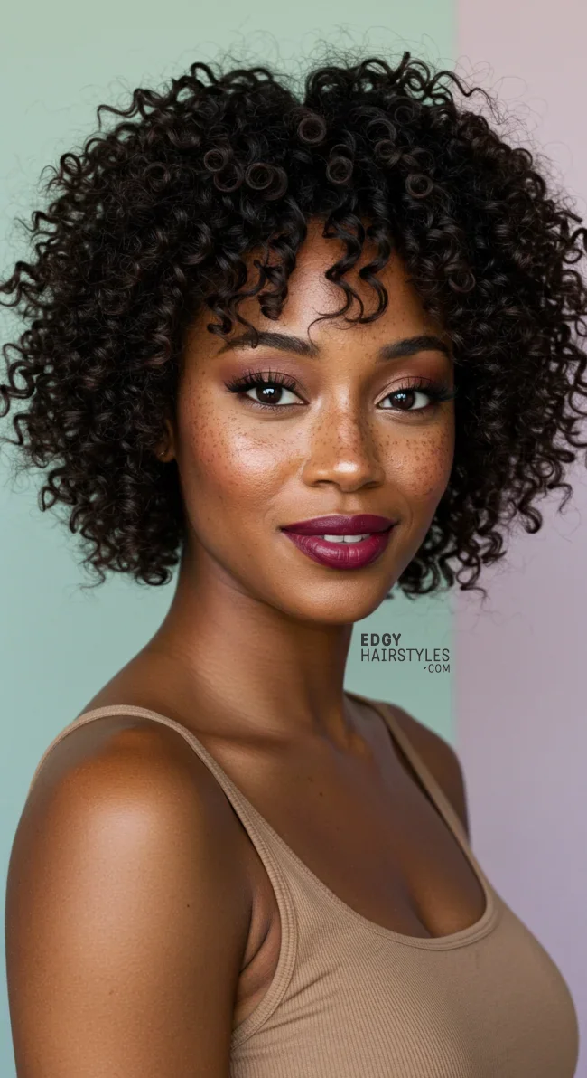 6. Curly Bob with Baby Bangs | 10 Jaw-Dropping Ideas Of Haircuts For Oval Faces With Bangs