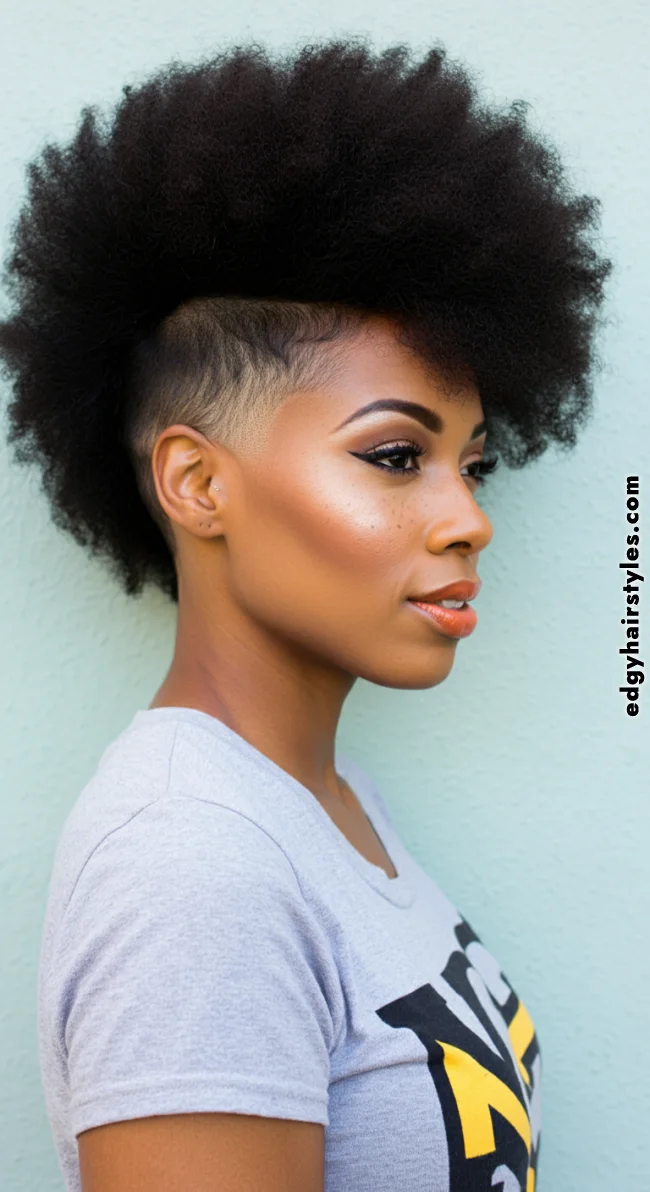 8. Temple Fade with Afro Puff | Short Natural Fade Haircuts For Black Women