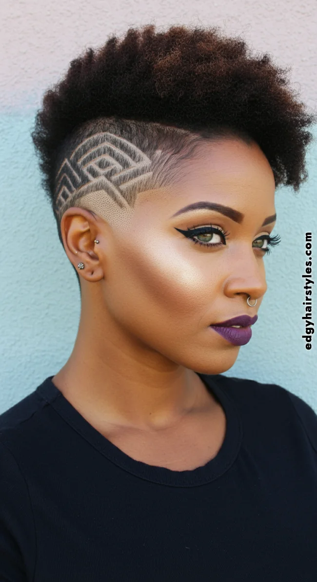 5. Shaved Design Fade | Short Natural Fade Haircuts For Black Women