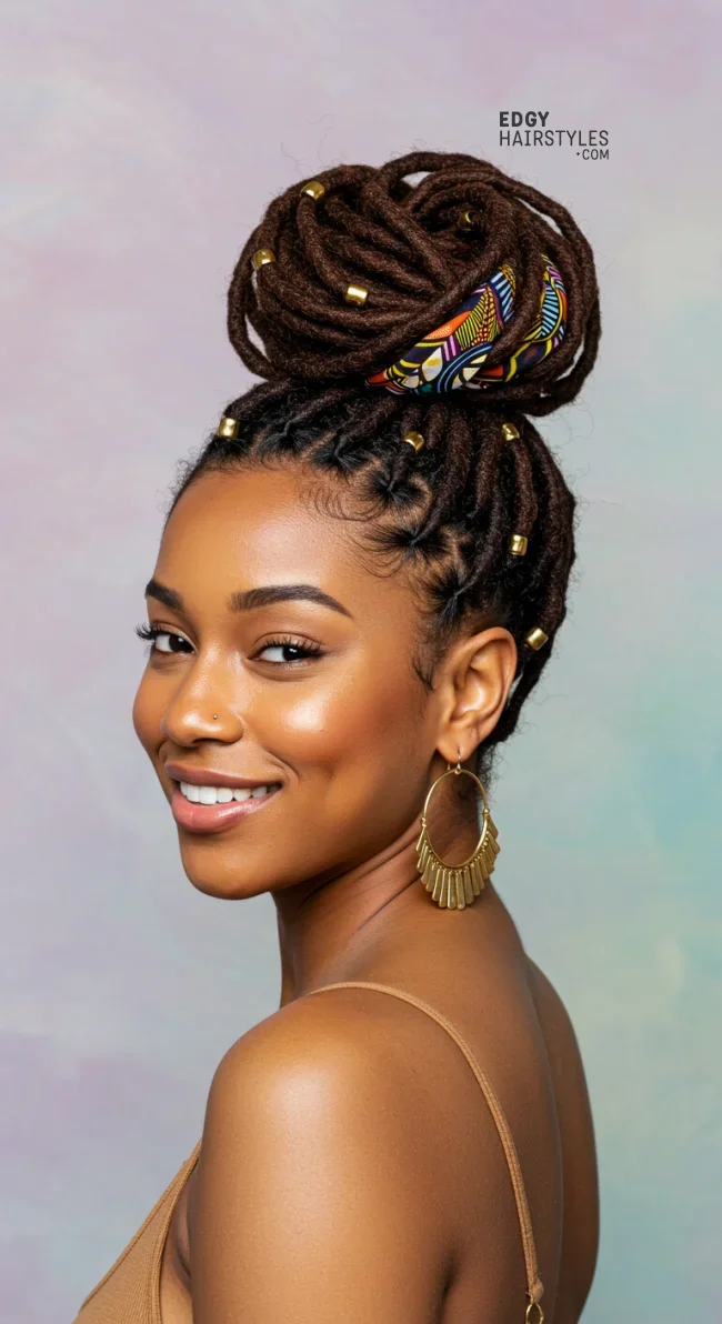10. Dreadlock Bun with Accessories | 10 Dreadlocks Hairstyles To Switch Up Your Look
