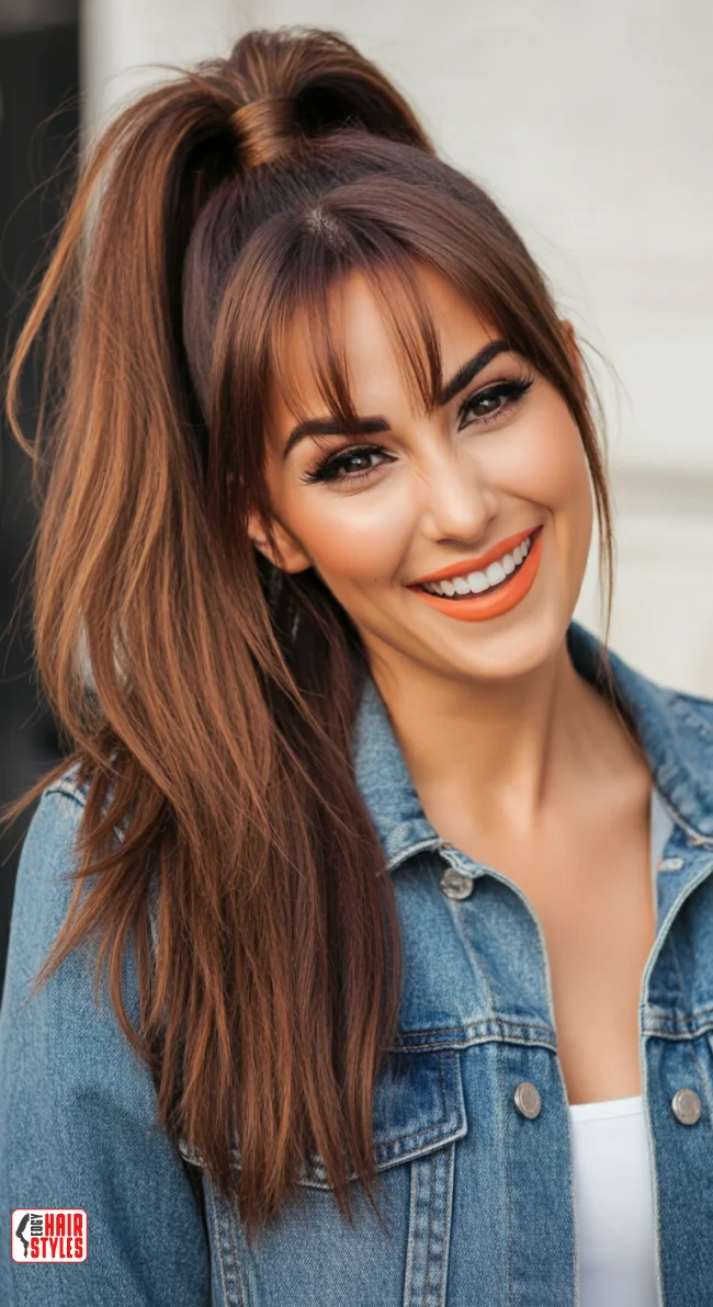 8. Caramel Brown High Ponytail with Face-Framing Strands | Brunette Beauty: Unveiling The Trendiest Brown Hairstyles Of The Season