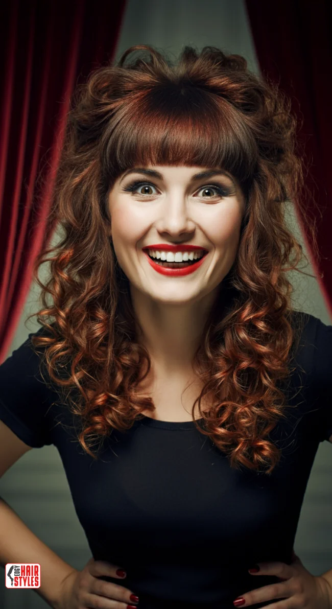 4. Mahogany Curls with Curtain Bangs | Brunette Beauty: Unveiling The Trendiest Brown Hairstyles Of The Season