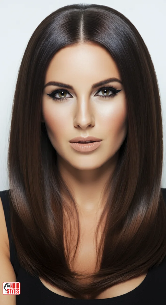 9. Raven Brown Straight Hair with a Center Part | Brunette Beauty: Unveiling The Trendiest Brown Hairstyles Of The Season