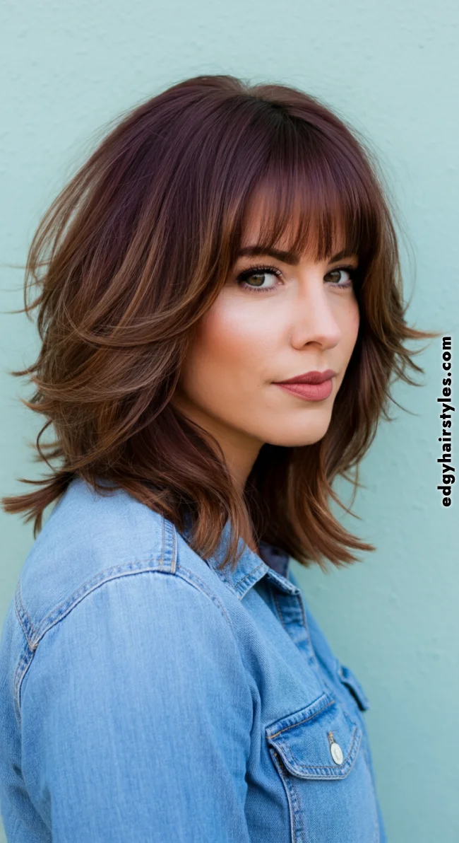 4. Step Cut with Bangs | Step Cutting Hairstyles For Long Hair: Stylish Trends