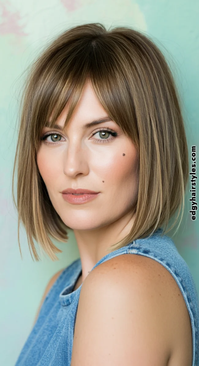 3. Blunt Cut with Subtle Layers | Best Medium-Length Haircuts For Chubby Faces: Style Guide