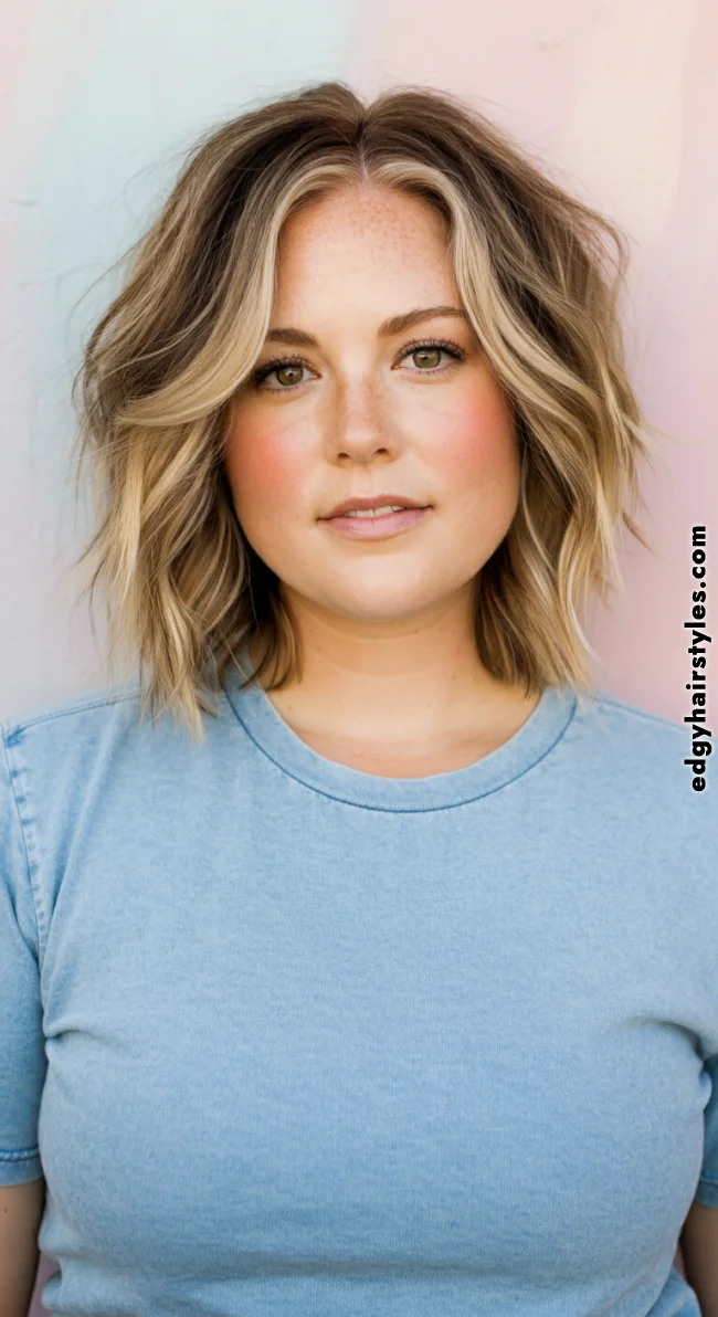 10. Medium-Length Shaggy Bob with Highlights | Best Medium-Length Haircuts For Chubby Faces: Style Guide