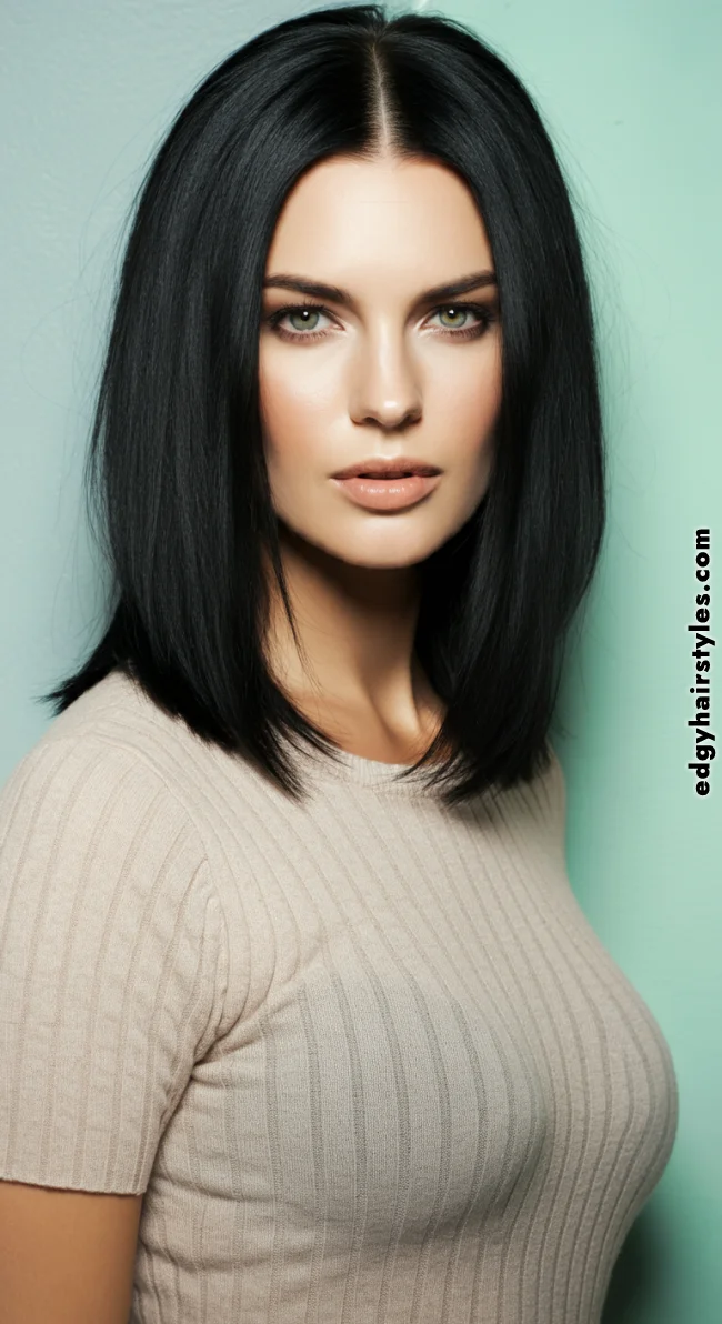 9. Straight and Sleek with Center Part | Best Medium-Length Haircuts For Chubby Faces: Style Guide