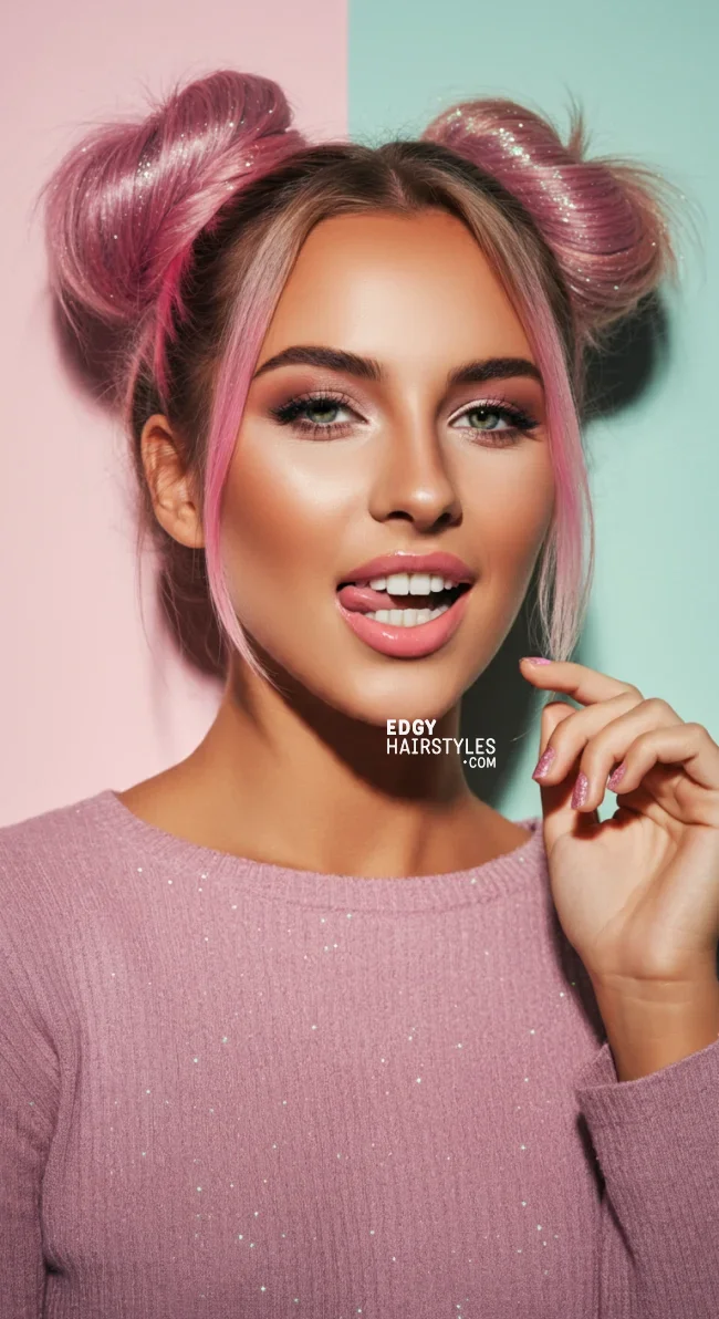 7. Space Buns with Glitter Roots | Edgy Alternative Hairstyles To Unleash Your Bold Side