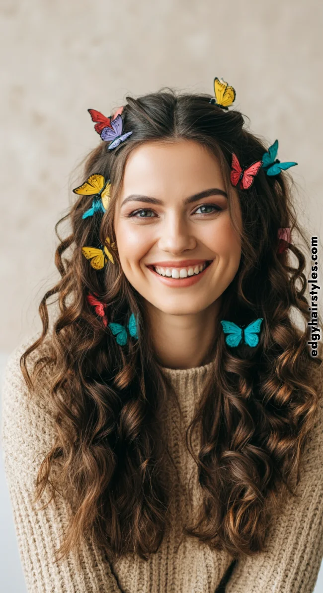 3. Butterfly Clips with Loose Curls | Spiky Bun: 90S-2000S Retro Chic, The Trendy Buzz In Hairstyles!