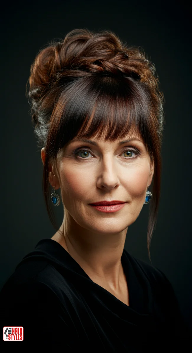 10. Long Bangs with a Voluminous Updo | 10 Chic Hairstyles With Bangs For Over 50