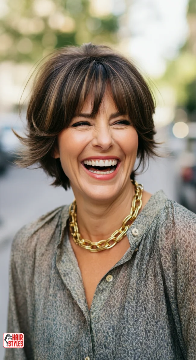 8. Textured Bangs with a Layered Bob | 10 Chic Hairstyles With Bangs For Over 50