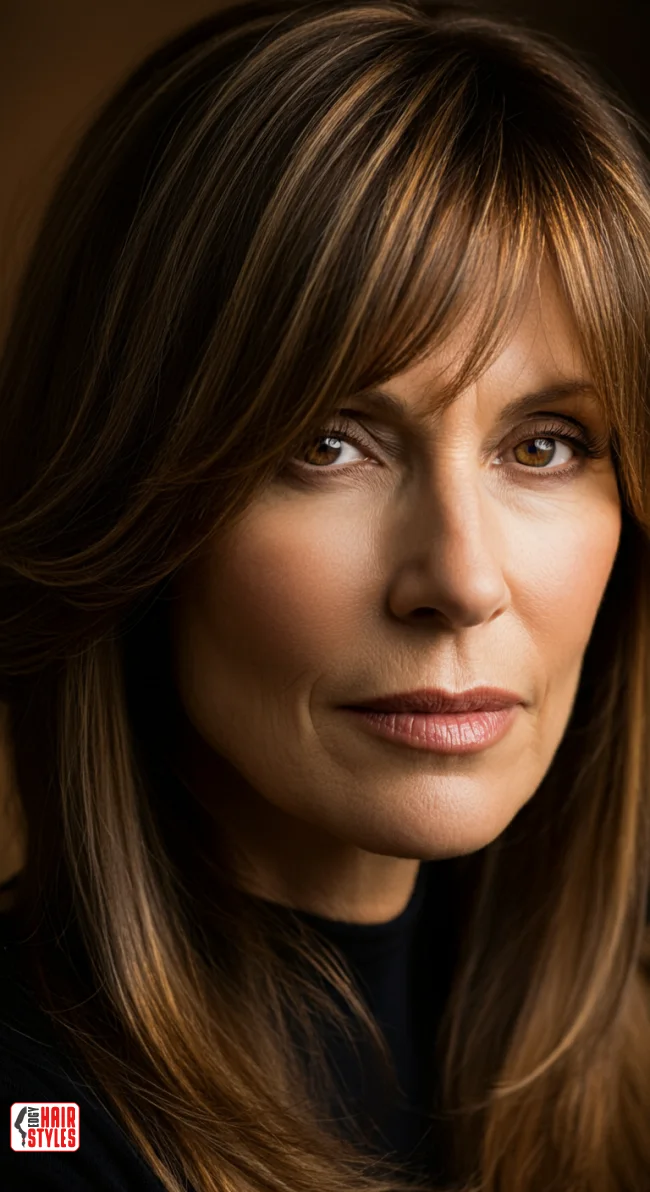 4. Side-Swept Bangs with Long Layers | 10 Chic Hairstyles With Bangs For Over 50
