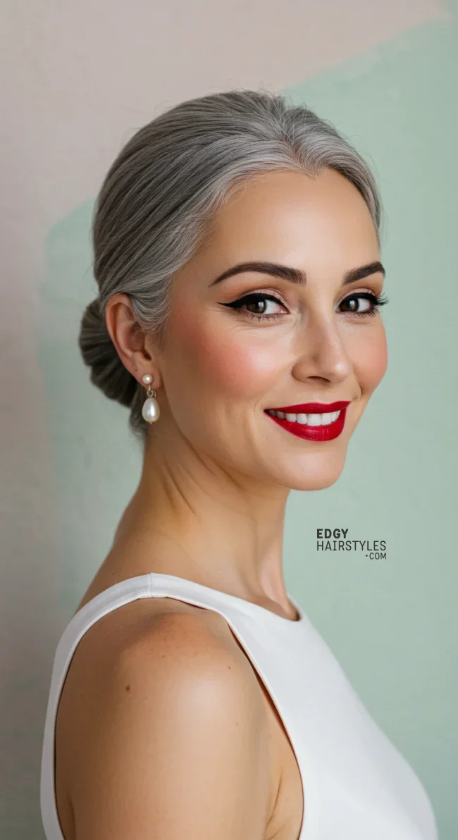 4. Sleek Low Bun | 10 Chic Grey Hairstyles For Women Over 60 That You’ll Love To Try