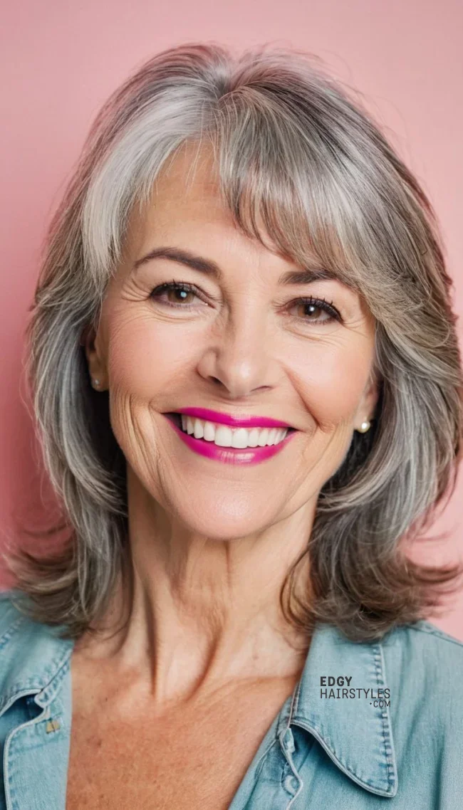 6. Wispy Bangs with Layered Shag | 10 Chic Grey Hairstyles For Women Over 60 That You’ll Love To Try
