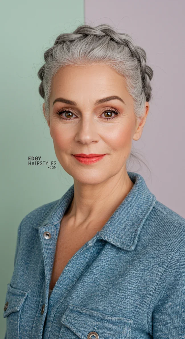 8. Braided Crown | 10 Chic Grey Hairstyles For Women Over 60 That You’ll Love To Try