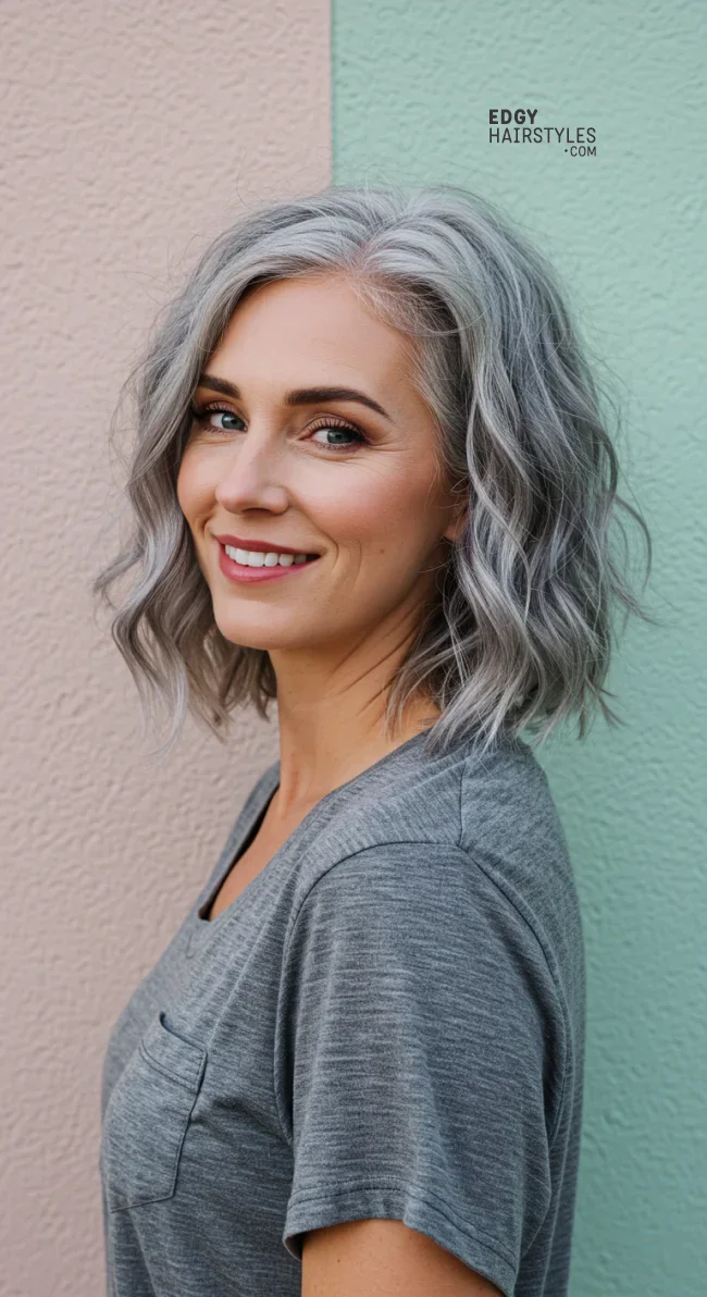 3. Shoulder-Length Wavy Lob | 10 Chic Grey Hairstyles For Women Over 60 That You’ll Love To Try