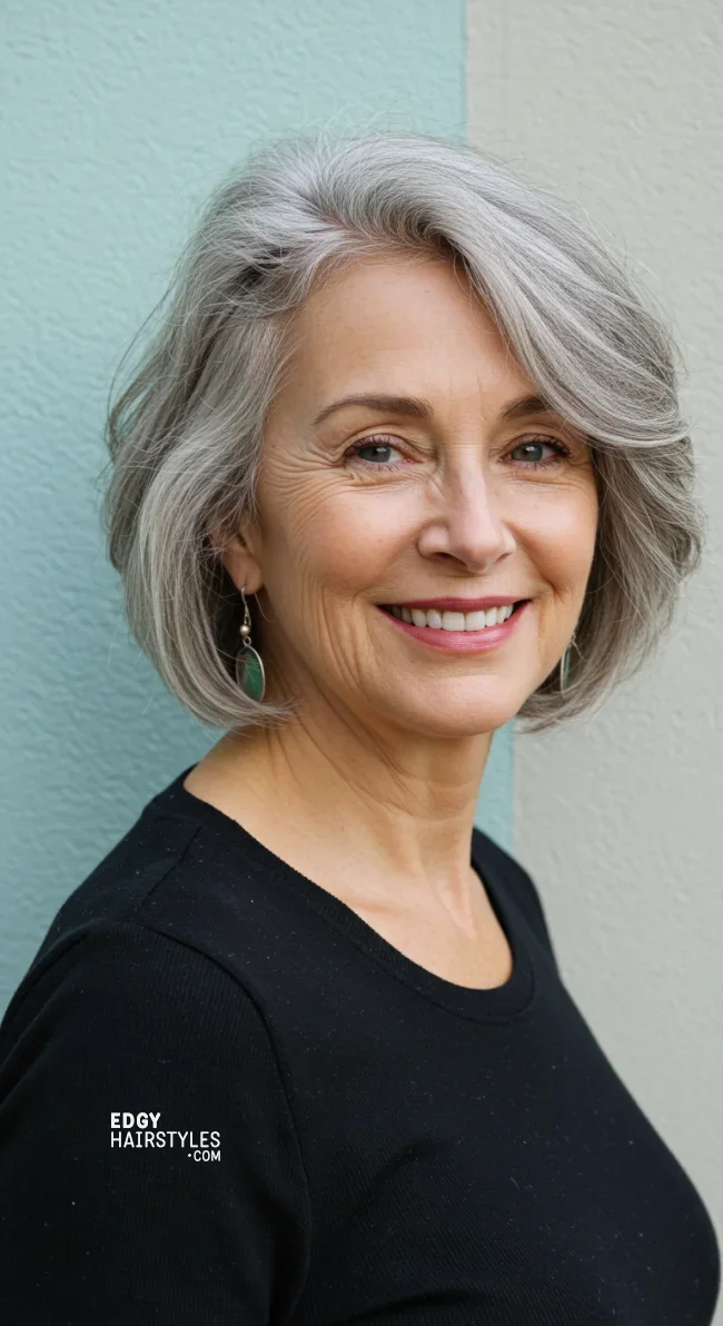 9. Textured Shoulder-Length Cut | 10 Chic Grey Hairstyles For Women Over 60 That You’ll Love To Try