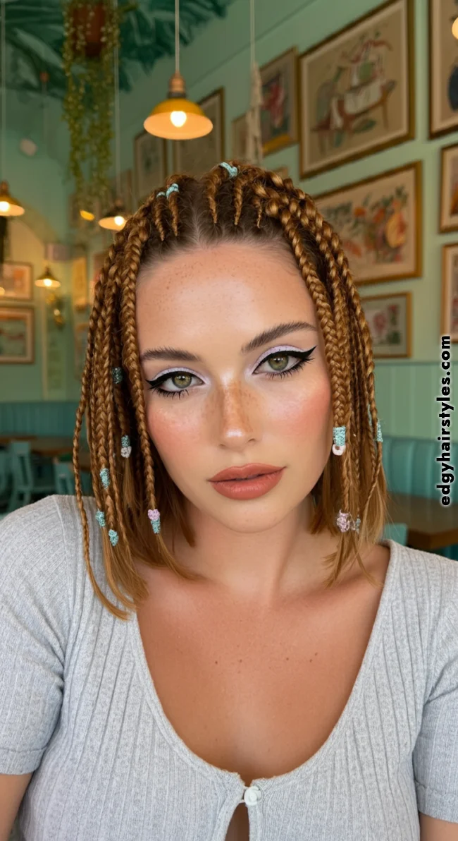7. Textured Bob with Baby Braids | Baby Braids Will Be Everywhere In 2025
