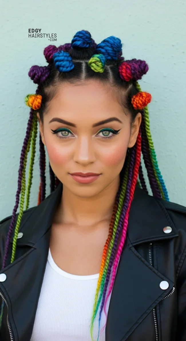 3. Rainbow-Colored Bantu Knots | 7 Terrific Photos Of Bantu Knots Hairstyle For Your Inspiration