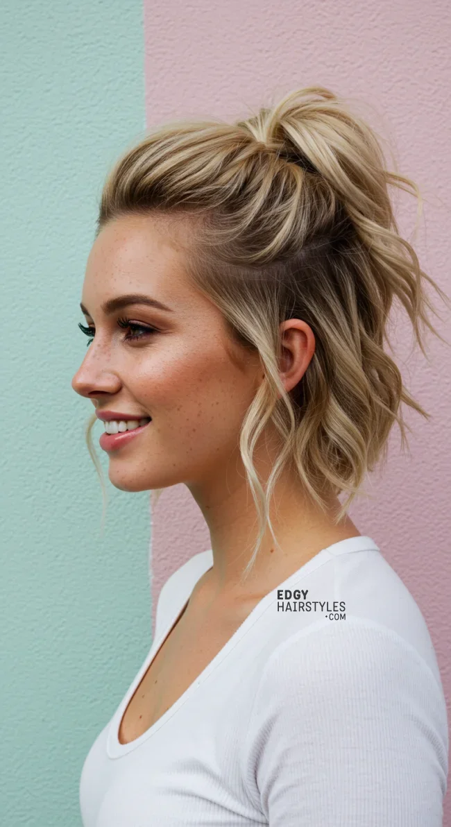 2. Messy Textured Ponytail | 10 Chic Short Hair Ponytail Ideas