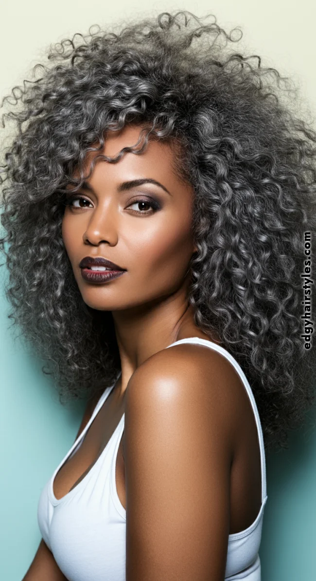 7. Steel Gray Curls | Balayage Transition To Grey Hair - Gray Hair Balayage
