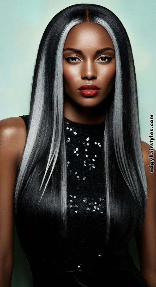 3. Silver Highlights on Black Hair | Balayage Transition To Grey Hair - Gray Hair Balayage