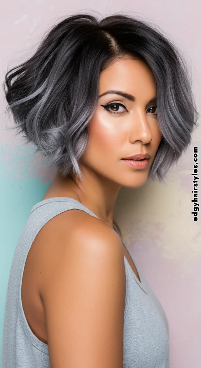 5. Smokey Gray Bob | Balayage Transition To Grey Hair - Gray Hair Balayage
